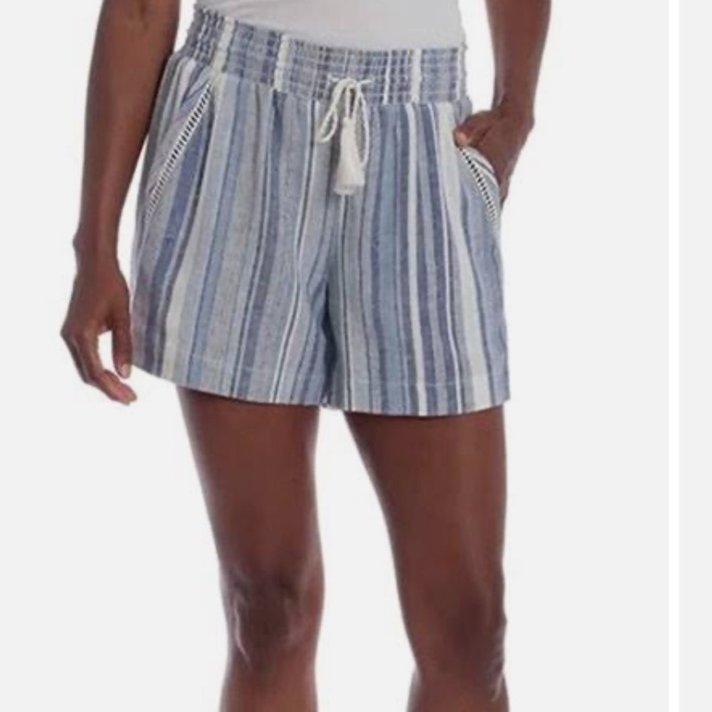 Briggs Linen Blend Blue Striped Drawstring Shorts. Size XXL (981)